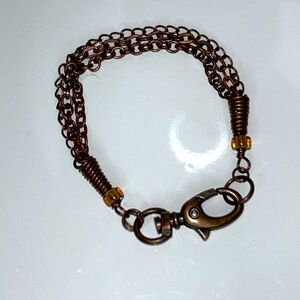 Custom Made 3 Strand Copper Bracelet Beaded End Caps Large Easy On Off Clasp